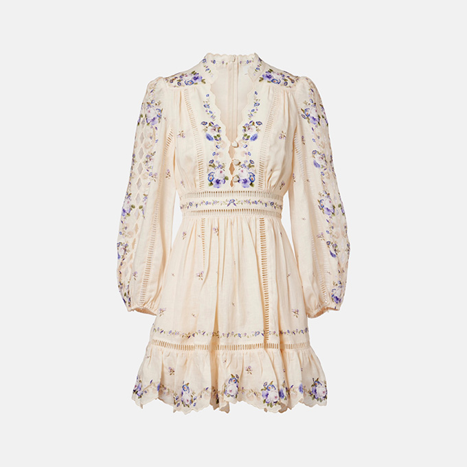 zimmermann patience deep v neck long sleeve mini dress
